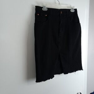 Happily Grey‎ Skirt Womens 6 Black Denim High Waist Raw Hem Pencil Front Slit